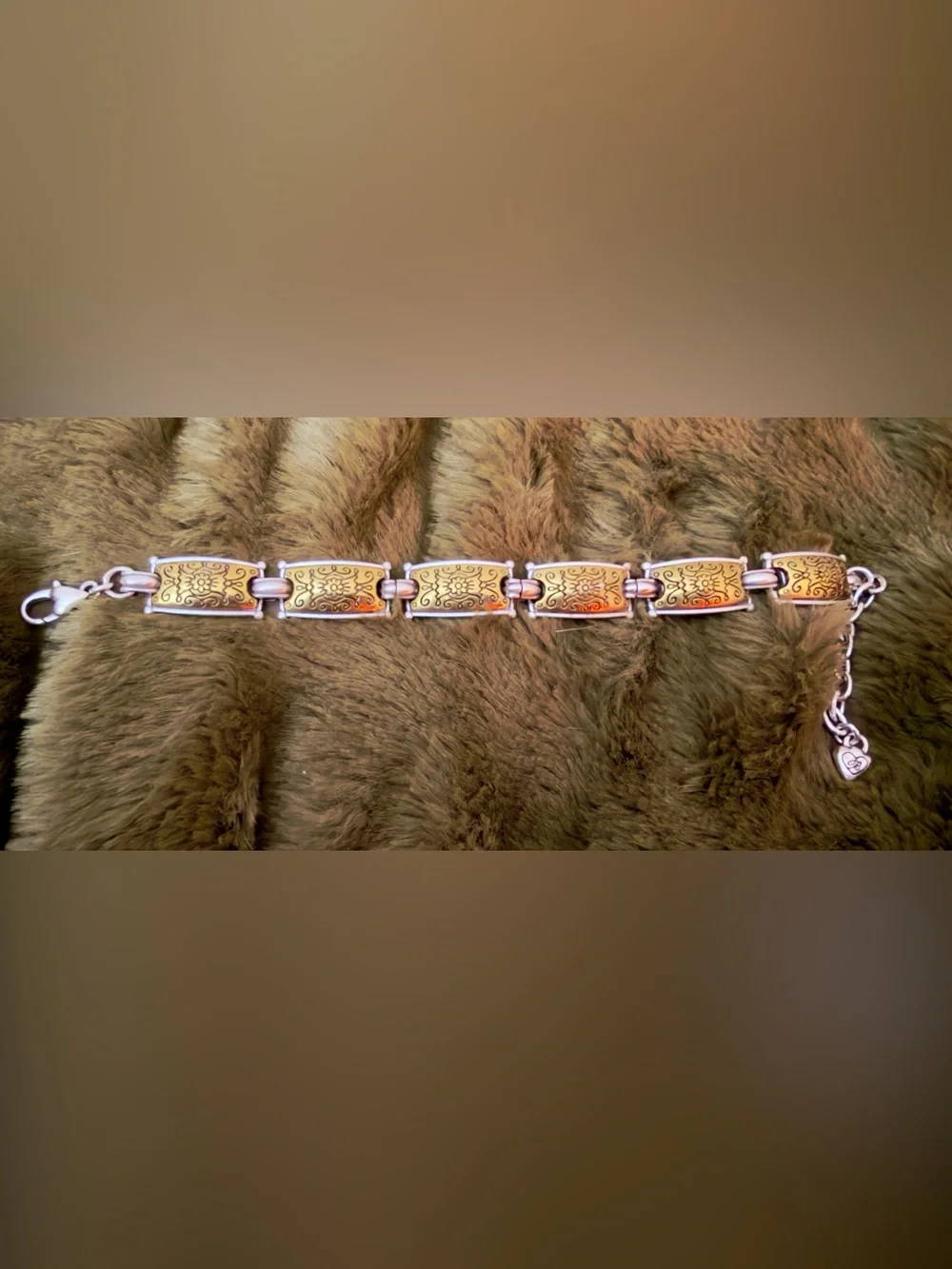 Brighton 2 / Gold-Tone Engraved Link station Bracelet with Adjustable Chain